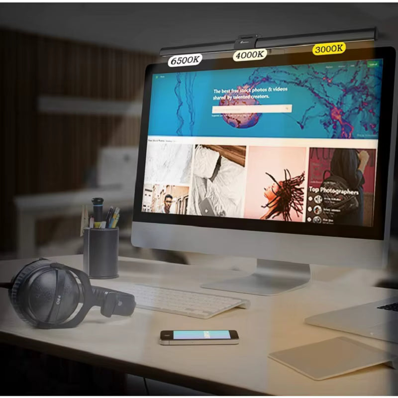 LuxiDesk Clip — Setup télétravail optimisé avec lampe d'écran LED, productivité et confort visuel au quotidien